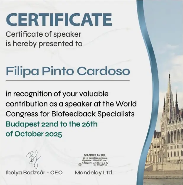 Biofeedback FPC founder certificate from a world congress event.