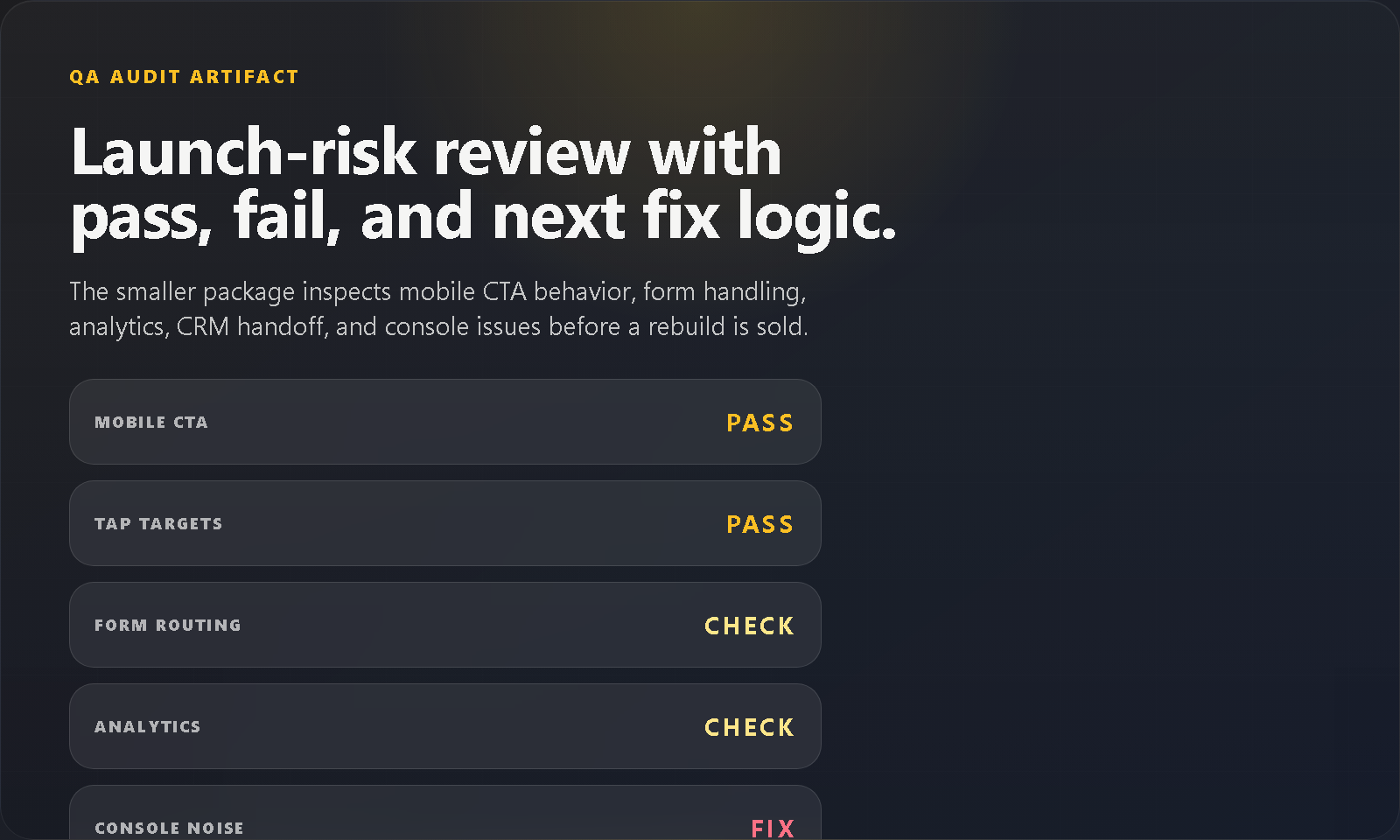 QA audit board preview.